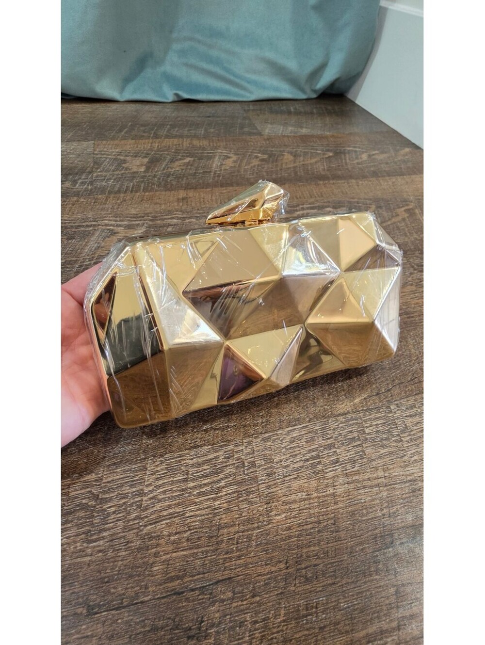 Geometric Gold Tone Clutch Evening Bag